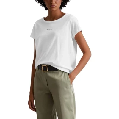 Abbildung von Marc O&#039;Polo Damen T Shirt mit U Boot Ausschnitt Regular Fit, Weiß (White), M