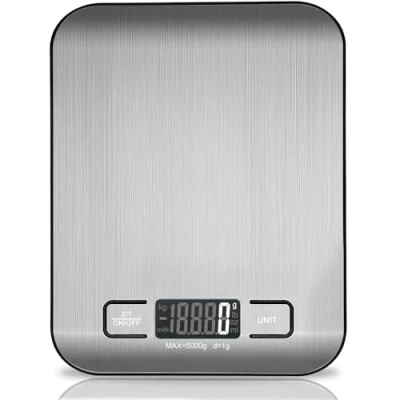 Abbildung von Küchenwaage digital, 5 kg elektronische Kochwaage aus Edelstahl,stilvolle ultradünne Lebensmittelwaage, für Zuhause und Küche mit LCD Display,Tara Funktion
