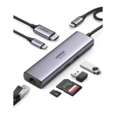 Abbildung von UGREEN Revodok USB C Hub 7 in 1 Adapter 4K 60Hz HDMI, Gigabit Ethernet, PD 100W, SD/TF, 2*USB A Ports, Docking Station kompatibel mit iPhone 16, MacBook, iPad Pro, Surface, Galaxy S24 usw.