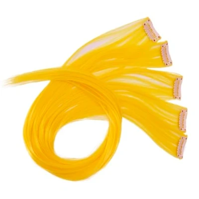 Abbildung von CAISHA 5 Teile Set 60cm Bunte Strähne Strähnchen Clip in Extension Haarverlängerung Glatt Langhaar Haarteil Gelb BST121