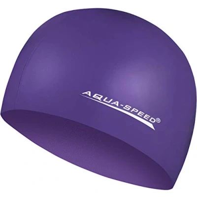 Abbildung von Aqua Speed MEGA Badekappe für Damen Bademütze Badehaube wasserdichte Schwimmhaube Badehüte Erwachsene Silikonbadekappe Lila 09