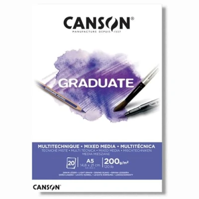 Abbildung von CANSON Graduate C400110376 Mix Media Papier Block, DIN A5, 20 Blatt, 200 g/m²