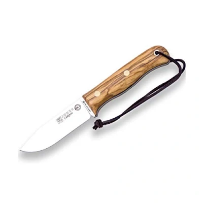 Abbildung von Joker Bushcraft Messer BS9 Campero CO112, Gürtelmesser mit Griff aus Olivenholznholz, Lederscheide, Klinge 10,5 cm Stahl Sandvik 14C28N, Werkzeug zum Angeln, Jagen, Camping und Wandern