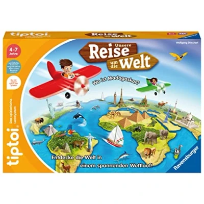 Abbildung von Ravensburger tiptoi Spiel 00117 Unsere Reise um die Welt Lernspiel ab 4 Jahren, lehrreiches Geografiespiel für Jungen und Mädchen, 1 Spieler