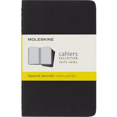 Abbildung von Moleskine Cahier Journal, Set von 3 Heften mit karierten Seiten, Kartonumschlag und sichtbarer Baumwollnaht, Format 9 x 14 cm, 64 Farbe Schwarz
