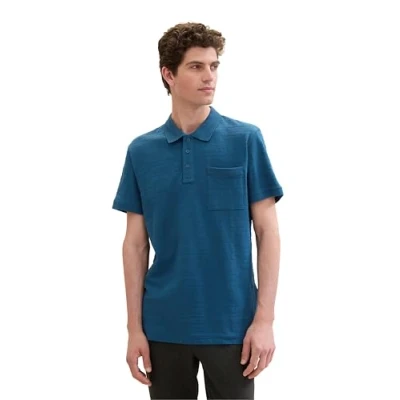 Abbildung von TOM TAILOR Herren Basic Piqué Poloshirt mit Logo Print, Moss Blue, XL