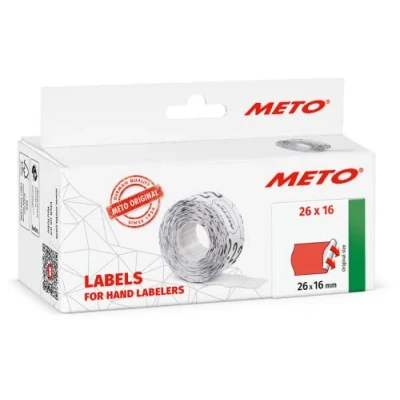 Abbildung von Original Meto Preisauszeichner Etiketten (26x16 mm, 2 zeilig, 6.000 Stück, fluor rot, permanent, Preisetiketten für Meto, Contact, Sato, Avery, Tovel, Samark etc.)