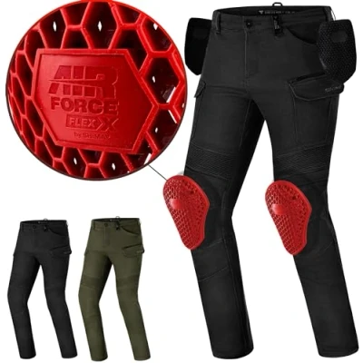 Abbildung von SHIMA Giro Motorrad Hose Herren mit Protektoren Airforce Knieprotektoren Motorradhose Kurzgrößen Hosen für Mann Protektorenhose Textilhose Urban Stretch Cargohose Lang (Männer, Schwarz, 32/34)