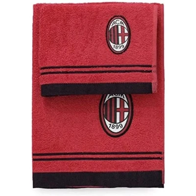 Abbildung von AC Milan Set Handtuch und Gästehandtuch Frottier, 100% Baumwolle, Rot/Schwarz, 100 x 60 1 cm