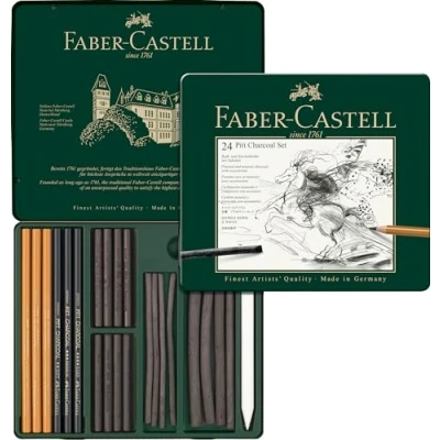Abbildung von FABER CASTELL 112978 Pitt Kohle Set im Metalletui, 24 teilig