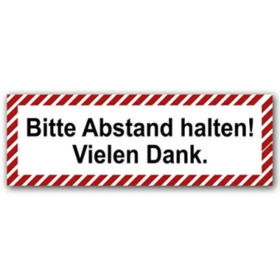 Abbildung von 5 Stück Bitte Abstand halten Aufkleber 21x7,2 cm Sticker Diskretion Gebotszeichen mit UV Schutz Warnzeichen für Außen und Innenbereich von STROBO