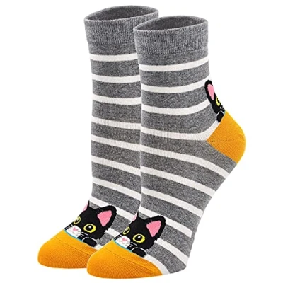 Abbildung von Lustige Socken Damen Bunte aus Baumwolle, Karikatur Tier Witzige Frauen Weihnachtssocken Sneakersocken, 1 Paare