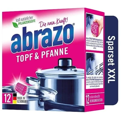 Abbildung von abrazo Topf &amp; Pfanne 12 Reinigungskissen für Töpfe, Grill Backofen, Spülschwamm mit veganer Pflanzenseife, Küchenschwamm, Reinigungsschwamm