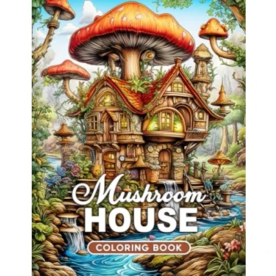 Abbildung von Mushroom House Coloring Book: Dive into the Whimsical World of 50 Grayscale Illustrations, Featuring Cozy and Enchanting Dwellings