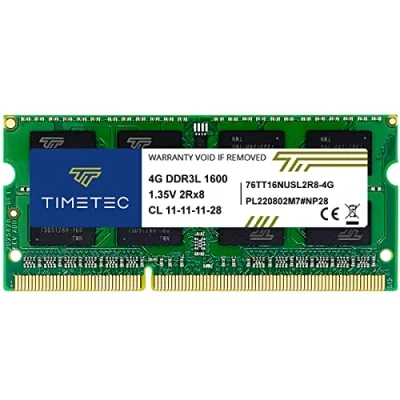 Abbildung von Timetec 4 GB DDR3L / DDR3 1600 MHz PC3L 12800 PC3 Nicht ECC ungepuffert 1,35 V 1,5 CL11 2Rx8 Dual Rank 204 Pin SODIMM Laptop Notebook PC Arbeitsspeicher RAM Modul Upgrade (4GB)