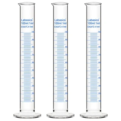 Abbildung von Labasics Messzylinder, 3er Pack Borosilikat Glas 100 ml Dickwandiger Messzylinder Laborzylinder Lab Graduated Cylinder