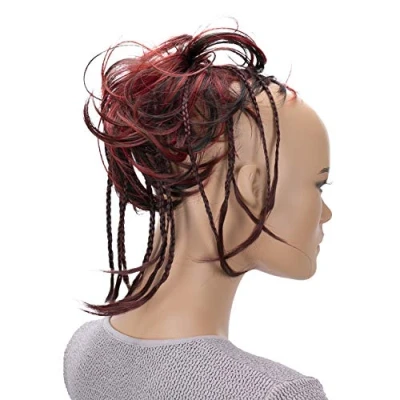 Abbildung von CAISHA XXL Haarteil Haargummi Daisy Dutt Hochsteckfrisuren Mit Geflochtenen Zöpfen Gewellt Kunstfaser Hitzebeständig DM17cm Rot Dunkelbraun Mix G28D