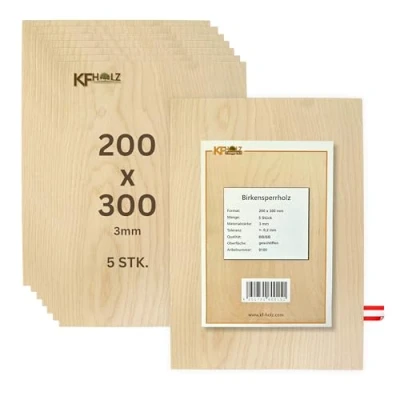 Abbildung von KF Holz 5 Sperrholzplatten Birke (20x:30cm,3mm) Hochwertige Multiplex Platten für Bastelarbeiten, Holzzuschnitte, Modellbau