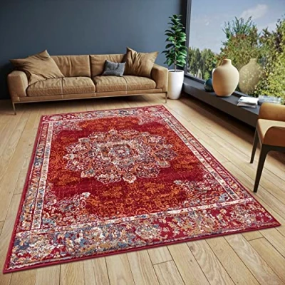 Abbildung von Hanse Home Maderno Orientalischer Teppich Läufer Orientalisch klassisch dicht gewebt mit Ornamenten Vintage Look Weicher Kurzflor für Schlafzimmer, Esszimmer, Wohnzimmer, Flur Rot, 57x90cm
