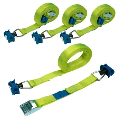 Abbildung von LOADCARE 4er Set 4m Zweiteiliger Spanngurt mit Klemmschloss Befestigungsgurt Schnellspanngurt für Airlineschine Zurrschiene 175 daN (gelb)