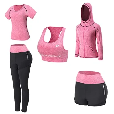 Abbildung von JULY&#039;S SONG Yoga Kleidung Anzug 5er Set Trainingsanzug Laufbekleidung Gym Fitness (Pink, M)