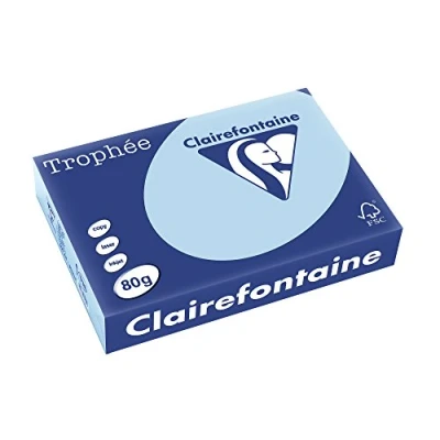 Abbildung von Clairefontaine 1798C Druckerpapier Trophée, für alle Laserdrucker, Kopierer und Tintenstrahldrucker, DIN A4 (21 x 29,7 cm), 80g, 1 Ries mit 500 Blatt, Hellblau
