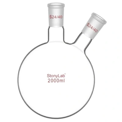 Abbildung von stonylab 2000ml 2 Neck Flask Rundkolben, Borosilikat Glas Dreihalskolben Rundkolben RBF mit 24/40 Standard Taper Outer Joint, Round Bottom