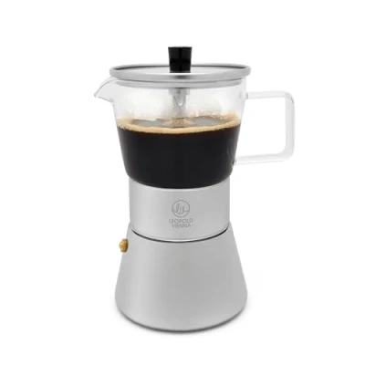 Abbildung von Leopold Vienna Espressokocher Induktion Edelstahl Kaffeezubereiter mit Filter für 4 Tassen Espresso besten Kaffeegenuss