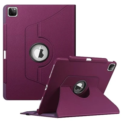 Abbildung von Fintie Hülle für iPad Pro 12.9 Zoll 6.Generation 2022/iPad 2021/2020/2018 mit Stifthalter Schutzhülle Cover 360 Grad drehbarem Ständer und Auto Schlaf/Wach Funktion, Lila