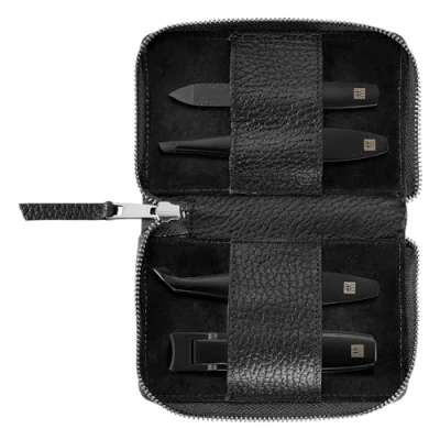 Abbildung von ZWILLING Maniküreset (4 Teilig, Echtleder Druckknopfverschluss, Reiseset, mit Nagelknipser und Nagelhautschneider), Premium, Black Edition