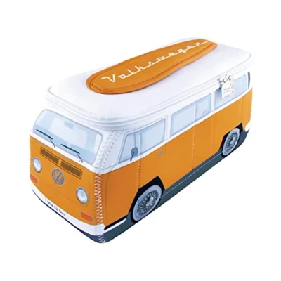 Abbildung von BRISA VW Collection Volkswagen Neopren Universal Schmink Kosmetik Kultur Reise Apotheke Tasche Mäppchen Beutel im T2 Bulli Bus (Orange &amp; Weiß/Klein)