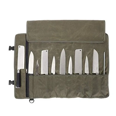 Abbildung von QEES Kochmesser Rolltasche 11 Slots, Messertasche für Camping, Wandern, Multifunktions Werkzeugrolltasche，Messer Rollentasche (Armeegrün)