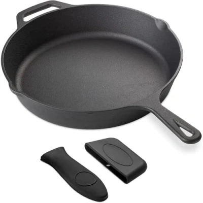 Abbildung von Navaris Gusseisenpfanne Eisenpfanne Bratpfanne aus Gusseisen Ø 30cm Gusspfanne rund gusseiserne Pfanne Grillpfanne für Herd Backofen Grill