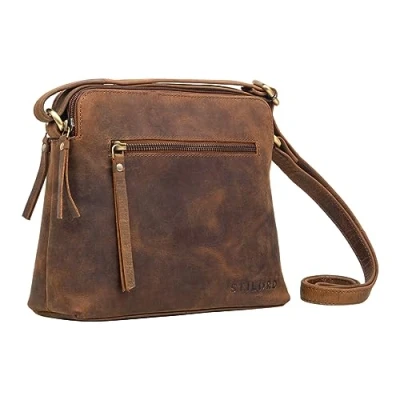 Abbildung von STILORD &#039;Hope&#039; Handtasche Damen Echtleder Elegante Umhängetasche Klein Ausgehtasche Vintage Ledertasche Abendtasche zum Ausgehen Kleine Frauen Schulter Tasche Leder, Farbe:vinto braun