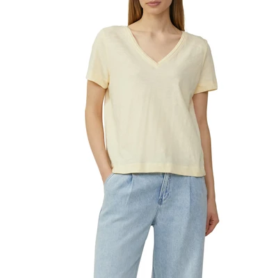 Abbildung von s.Oliver Vausschnitt Kurzarm Flammgarn Tshirt basic, Damen, Größe: 40, Helles zitrone