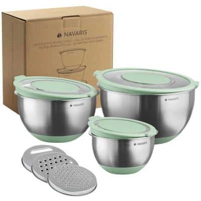 Abbildung von Navaris Edelstahl Schüssel Schale mit Deckel und Reiben 6 teiliges Set Rührschüssel Salatschüssel Edelstahlschüssel Schüsselset Behälter in Mintgrün