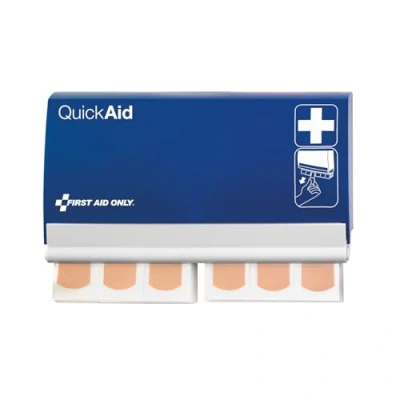 Abbildung von First Aid Only QuickAid Pflasterspender (90 wasserfeste Pflaster) Pflaster in nachfüllbarer Erste Hilfe Pflasterbox Pflasterstrips zur Entnahme aus Spender mit Wandhalterung P 44001 00