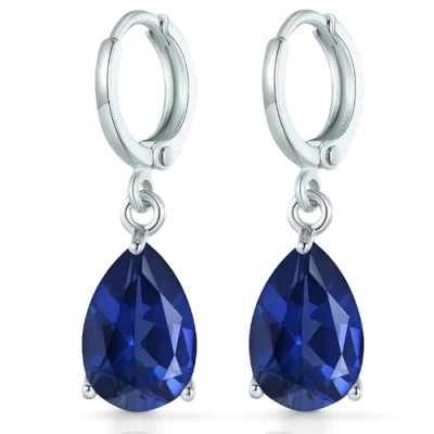 Abbildung von Crystalline Azuria Tropfenform Ohrhänger Ohrringe mit Blauer simulierter Saphir Zirkonia Kristalle 18 kt Weiß Vergoldet für Damen