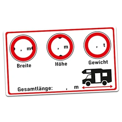 Abbildung von Wohnmobil LKW Aufkleber 9,5x5,5cm Folie zum Beschriften Breite Höhe Gewicht Gesamtlänge selbstklebend uv beständig Cockpit Zubehör R155 (Wohnmobil, Felder leer)