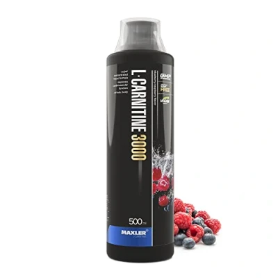 Abbildung von Maxler L Carnitine 3000 Blaubeere Himbeere 500ml Hochdosiertes Carnitin Liquid Vegane Nahrungsergänzuing 3000mg Wirksotff pro Portion 20 Portionen Inklusive Messbecher