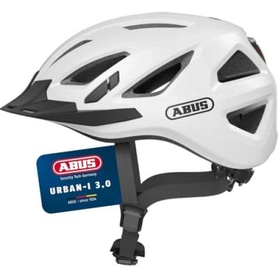 Abbildung von ABUS Stadthelm Urban I 3.0 Fahrradhelm mit Rücklicht, Schirm und Magnetverschluss für Damen Herren Weiß, Größe L