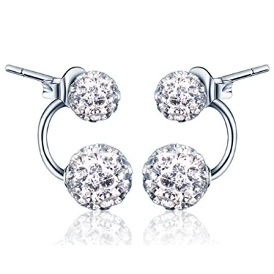 Abbildung von Yumilok 925 Sterling Silber Doppel Kristallkugeln Ohrhänger Ohrstecker Ohrring Jackets Hypoallergen Ohrschmuck für Damen Frauen Mädchen