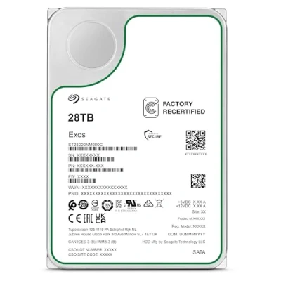 Abbildung von Seagate Exos 28TB Interne Server Festplatte ST28000NM000C 3,5 Zoll HDD SATA 6Gb/s 7200RPM 512MB Cache (Generalüberholt)