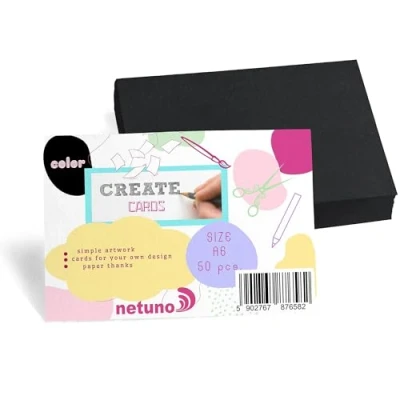 Abbildung von Netuno 50 Stück Bristol Karton Schwarz DIN a6 105 x 148 mm 250g schwarze Karteikarten blanko Karten Set Tonkarton Bastelpapier bunt Bastelkarton dickes Kartonpapier farbig Kreativ Farbkarton