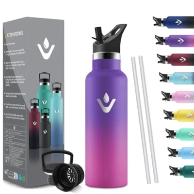 Abbildung von HoneyHolly Thermosflasche 500ML, BPA Frei, Trinkflasche Edelstahl, Auslaufsichere Isolierflasche Doppelwandig, Kinder mit Strohhalm, Kohlensäure Geeignet