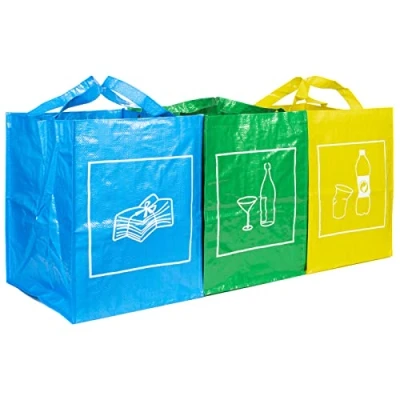 Abbildung von QILZO® Set mit 3 Müllbeuteln, Fassungsvermögen 40 l, Recycling Glas, Kunststoff und Papier
