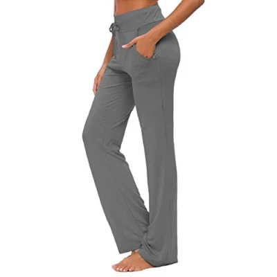 Abbildung von KESSER Damen Yogahose mit Taschen Straight Leg Jogginghose Bequeme Modal Kordelzug Lounge Running Lange Aktive Hose, Dunkelgrau, XL