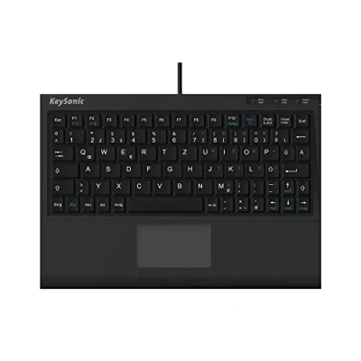 Abbildung von KeySonic extra Mini Tastatur mit Touchpad, USB Kabel (2 m), voller Tastenumfang, SoftSkin, ACK 3410 (DE)