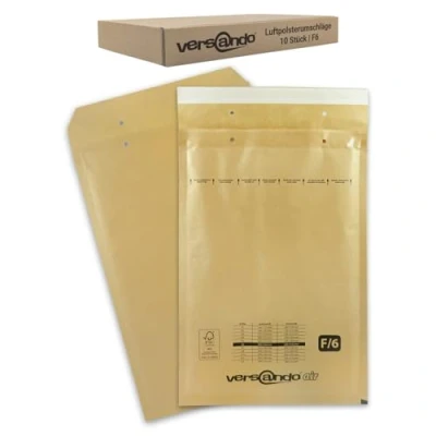 Abbildung von versando 10x F6 Luftpolsterumschläge Innenmaß 220 x 340 mm Außenmaß 240 350 braun/goldgelb für DIN A4 / A5