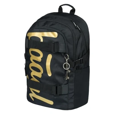 Abbildung von Baagl Schulrucksack für Jungen Teenager Skateboard Rucksack Kinderrucksack mit Laptopfach und Brustgurt Schule (Skate Gold)
